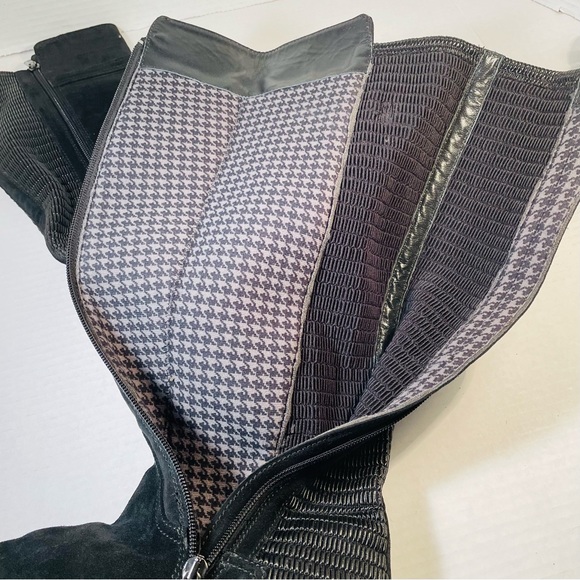 Aquatalia Vero Cuoio Italian Leather Suede Knee High Black Boots - Picture 10 of 13